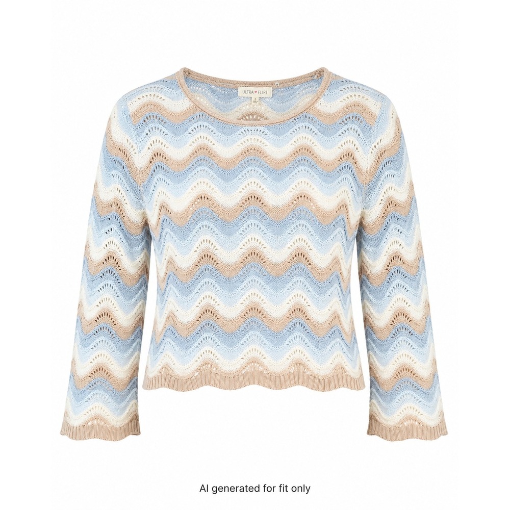 Ultra Flirt Chevron Open Knit Crochet Sweater Women S Blue Beige